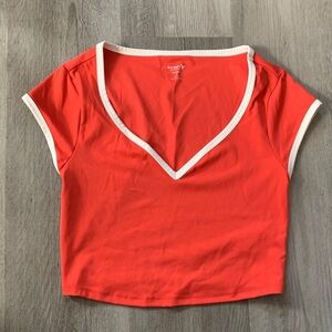 Old Navy Coral Crop Top with White Trim